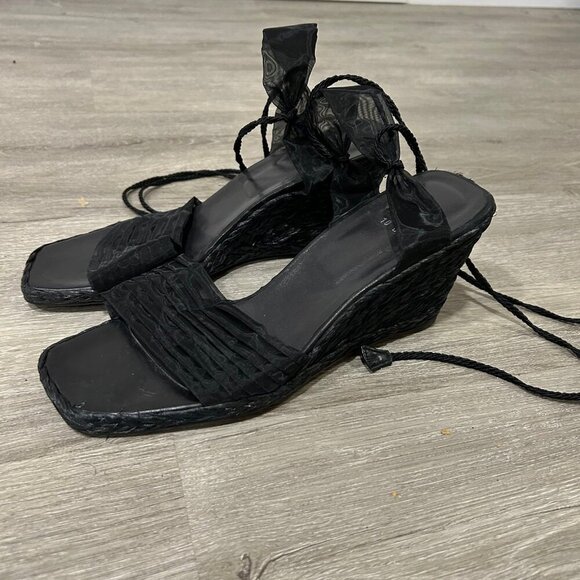 Stuart Weitzman Vintage Black Espadrilles Black Heel Wedges Women’s Size 10 - Picture 4 of 10